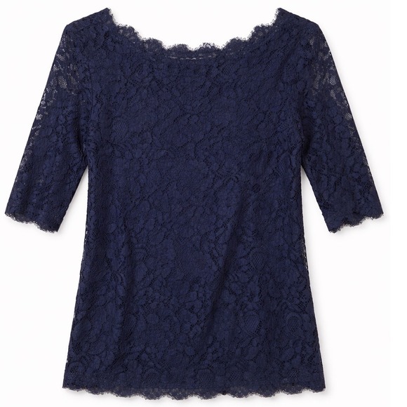 Pim + Larkin Tops - Pim + Larkin Womens Navy Blue Floral Lace 3/4 Sleeve Boat Neck Top S RN 54023